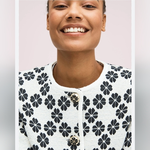 Kate Spade Tweed Jacket skirt suit Career Office  Cream&black Floral Size‎ 4 - Picture 4 of 15